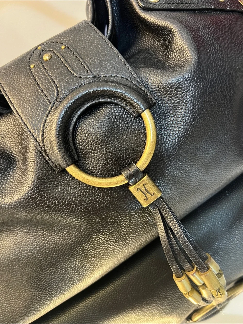 NWT Cole Haan Collection Black Leather Studded Hobo Shoulder Bag Vintage Y2K